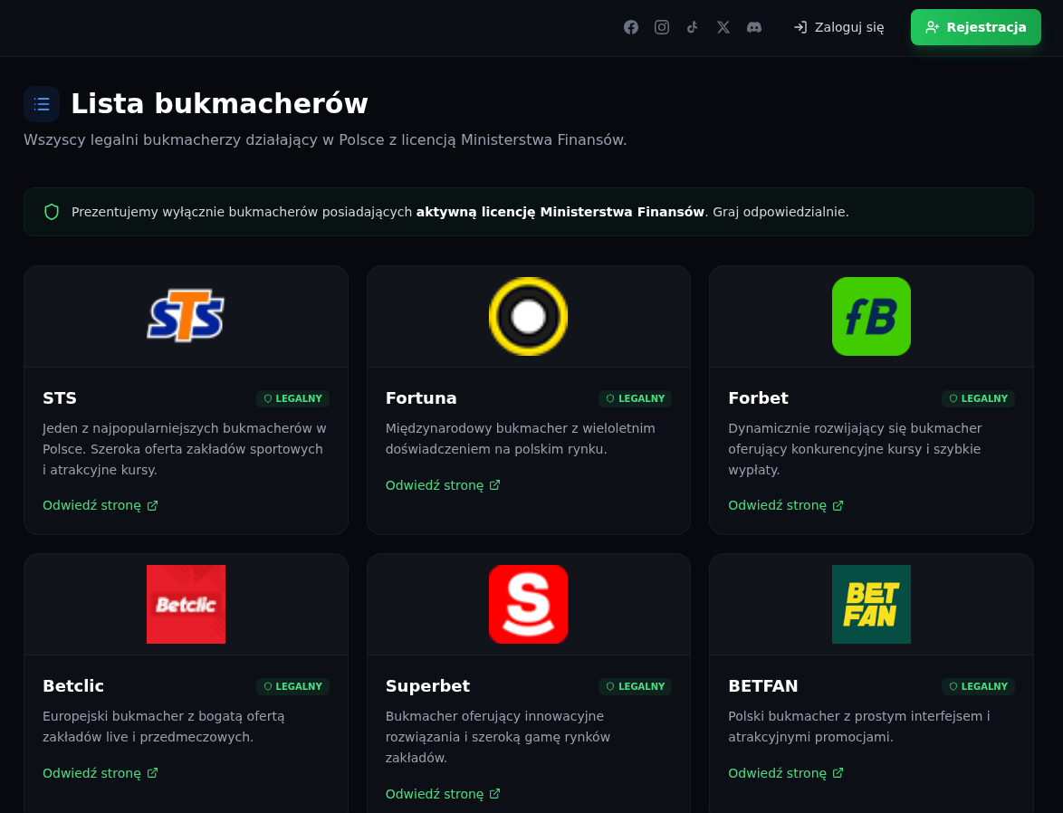 Lista legalnych bukmacherów — DobryBuk